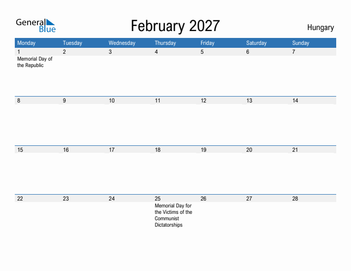 Fillable February 2027 Calendar