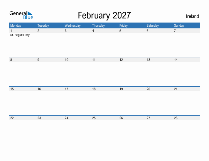 Fillable February 2027 Calendar