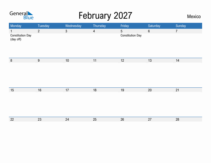 Fillable February 2027 Calendar