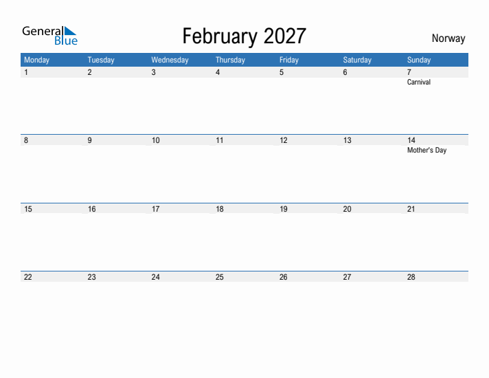 Fillable February 2027 Calendar