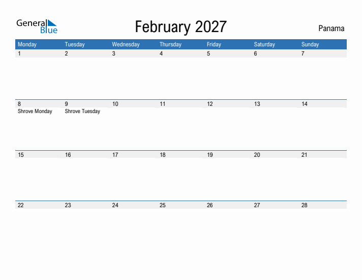 Fillable February 2027 Calendar