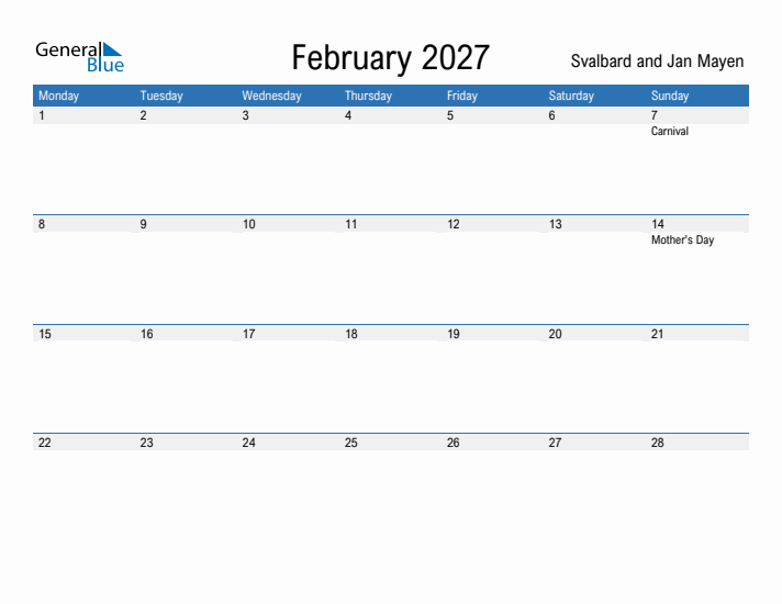 Fillable February 2027 Calendar