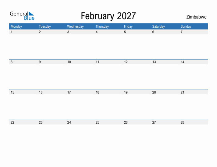 Fillable February 2027 Calendar