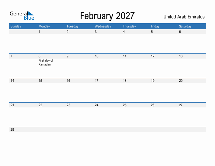 Fillable February 2027 Calendar