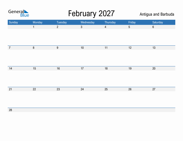 Fillable February 2027 Calendar