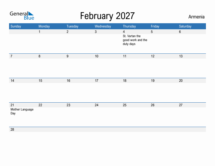 Fillable February 2027 Calendar