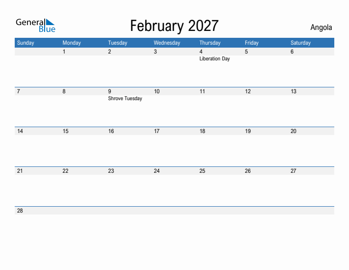 Fillable February 2027 Calendar