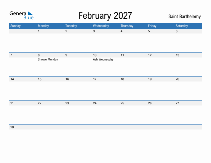 Fillable February 2027 Calendar