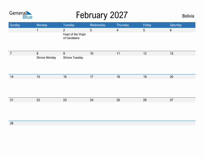 Fillable February 2027 Calendar