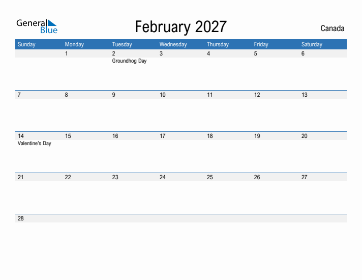 Fillable February 2027 Calendar