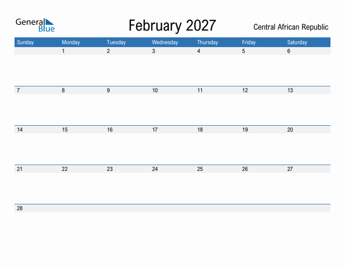 Fillable February 2027 Calendar