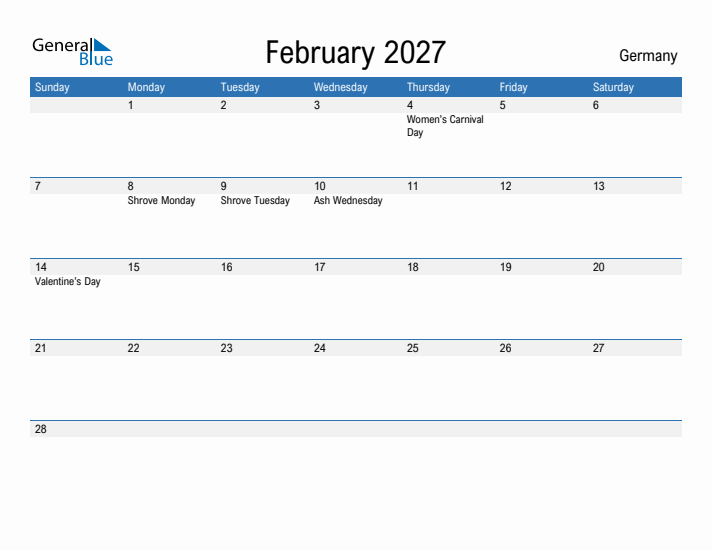 Fillable February 2027 Calendar