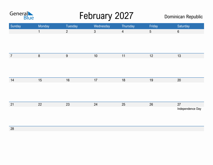 Fillable February 2027 Calendar