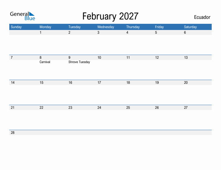 Fillable February 2027 Calendar