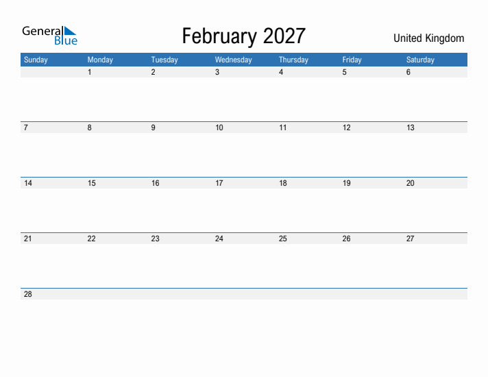 Fillable February 2027 Calendar