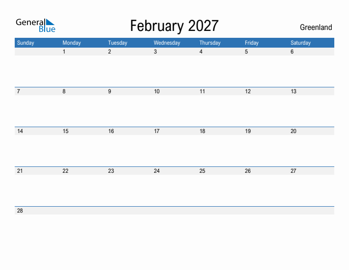 Fillable February 2027 Calendar