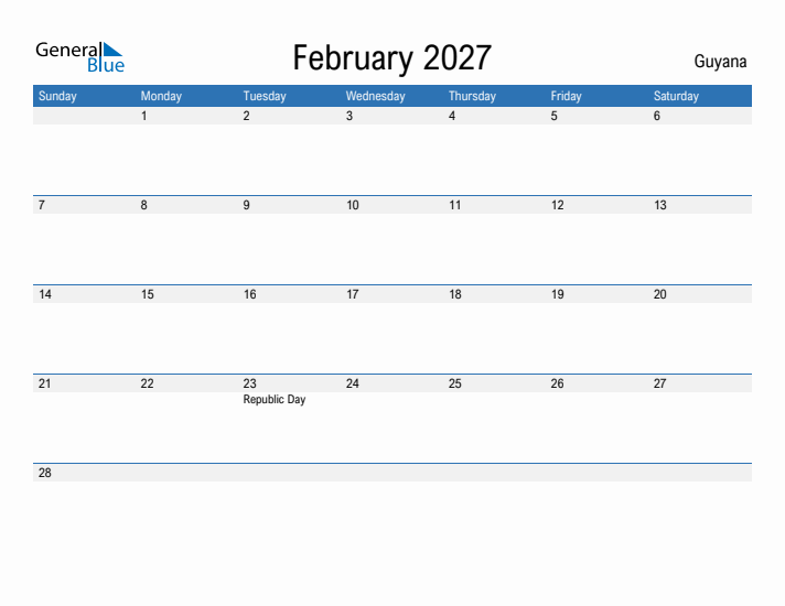 Fillable February 2027 Calendar