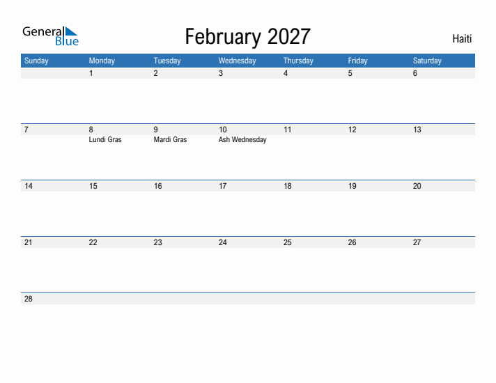 Fillable February 2027 Calendar