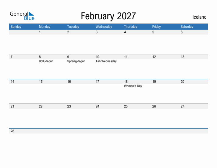 Fillable February 2027 Calendar