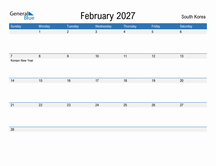 Fillable February 2027 Calendar