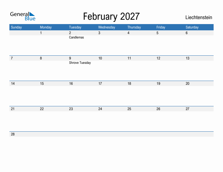 Fillable February 2027 Calendar