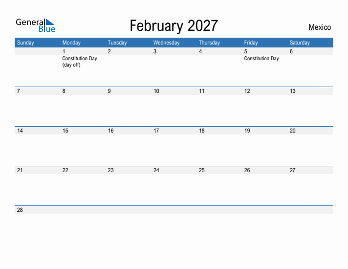 Fillable February 2027 Calendar