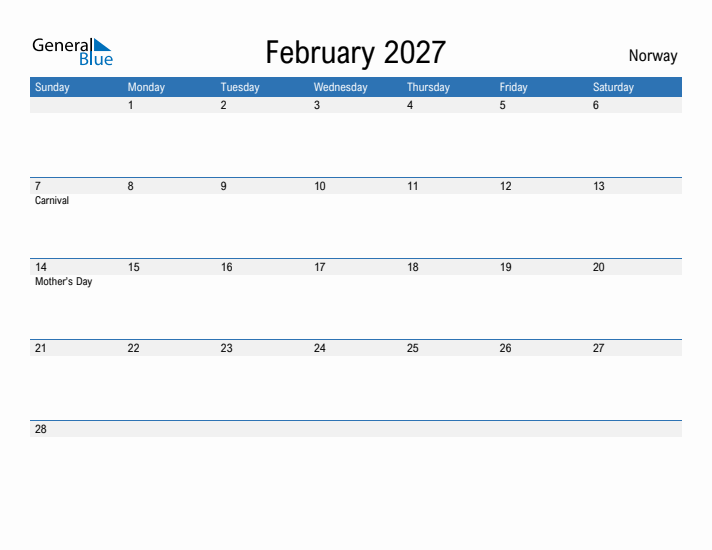 Fillable February 2027 Calendar