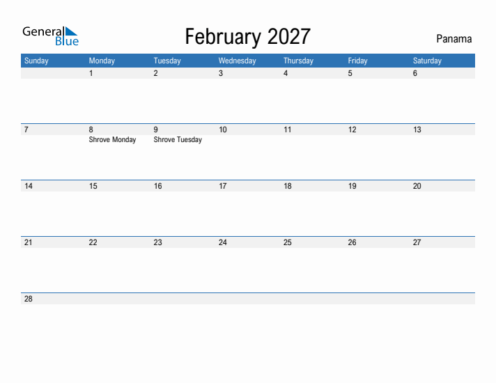 Fillable February 2027 Calendar