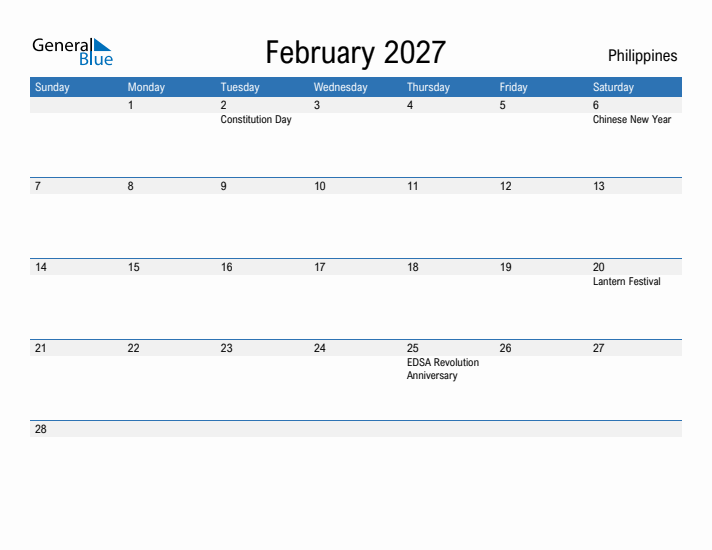 Fillable February 2027 Calendar