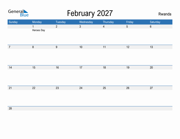 Fillable February 2027 Calendar