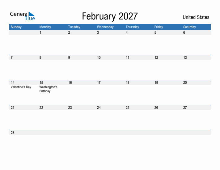 Fillable February 2027 Calendar