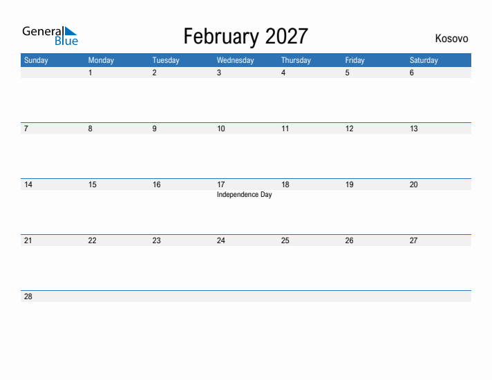 Fillable February 2027 Calendar