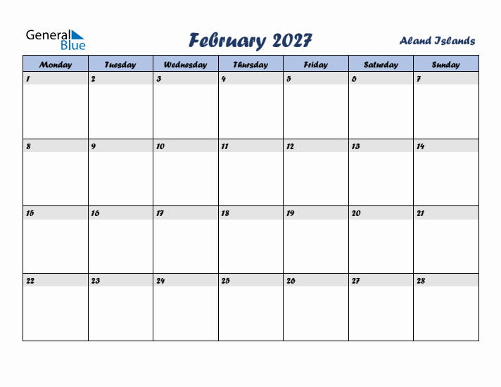 February 2027 Calendar with Holidays in Aland Islands