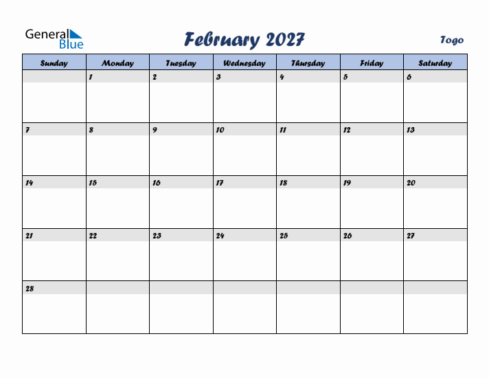 February 2027 Calendar with Holidays in Togo