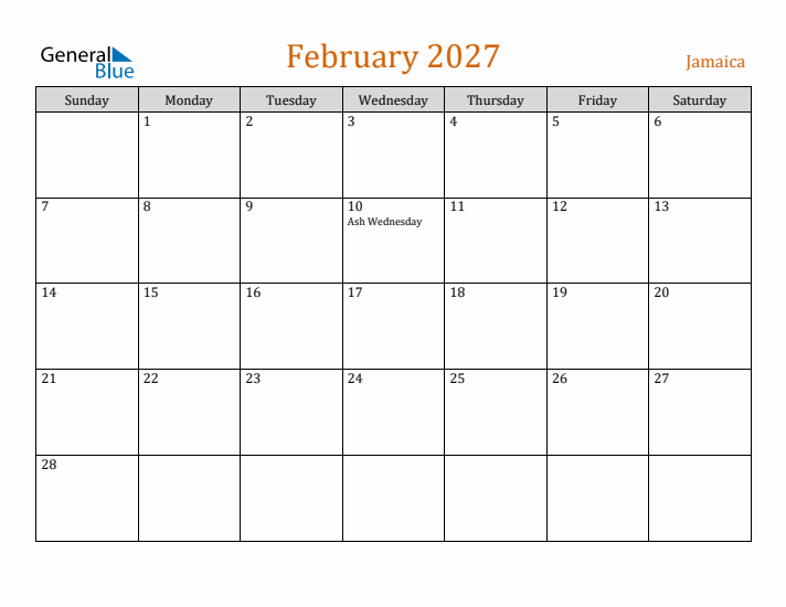 February 2027 Holiday Calendar with Sunday Start