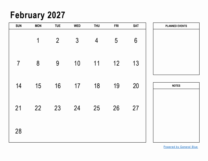 February 2027 Calendar Planner