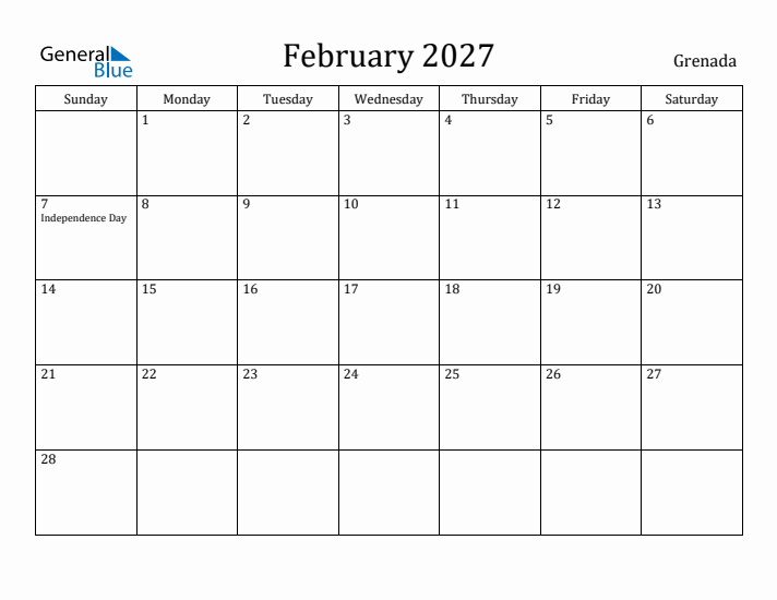 February 2027 Calendar Grenada