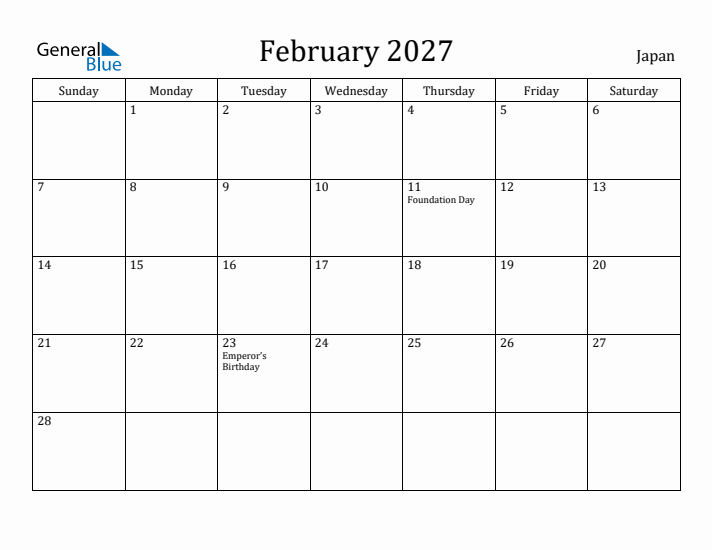 February 2027 Calendar Japan