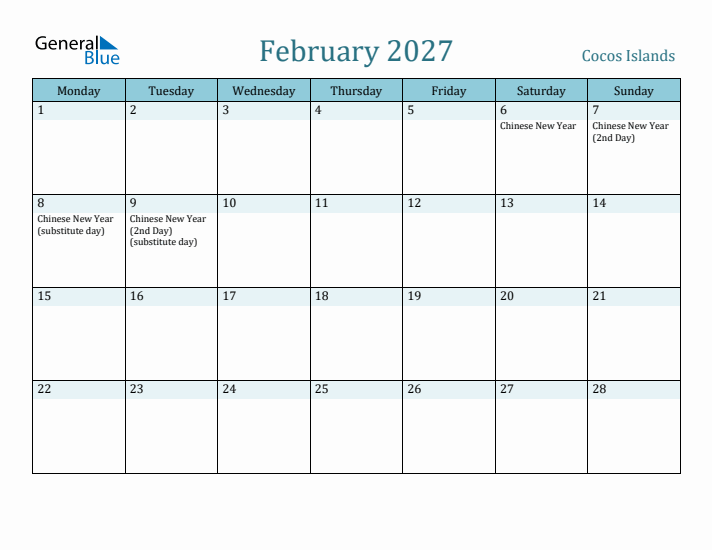 February 2027 Calendar with Holidays