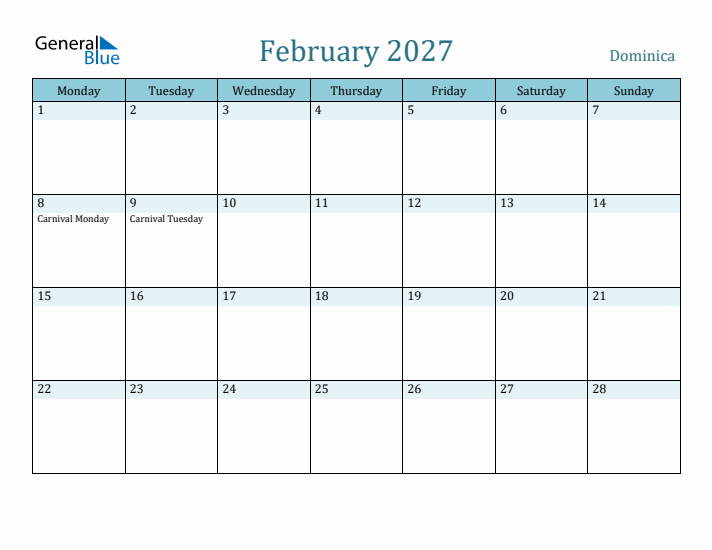 February 2027 Calendar with Holidays