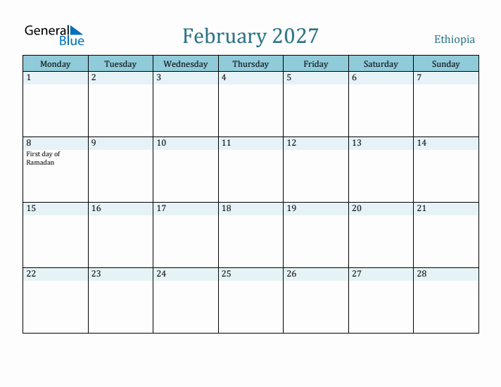 February 2027 Calendar with Holidays