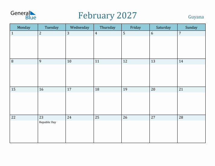 February 2027 Calendar with Holidays