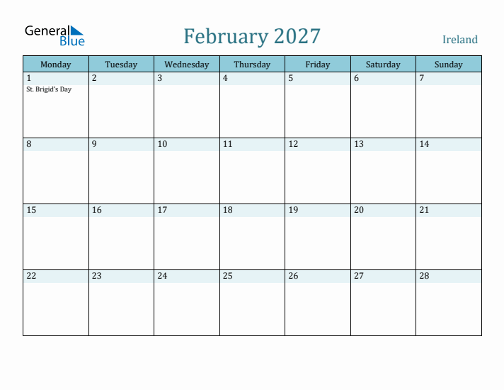 February 2027 Calendar with Holidays