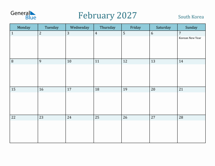 February 2027 Calendar with Holidays