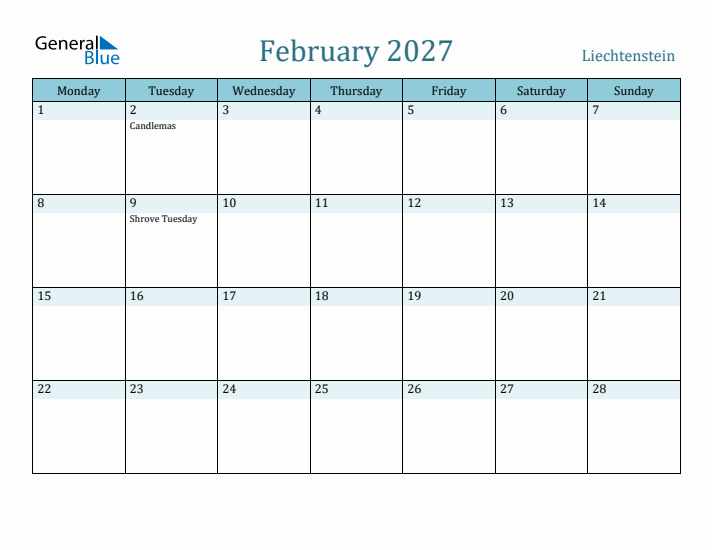 February 2027 Calendar with Holidays