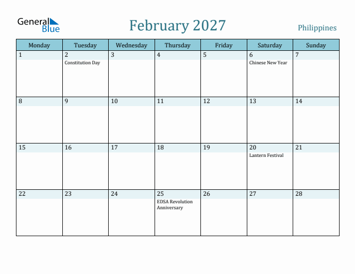 February 2027 Calendar with Holidays