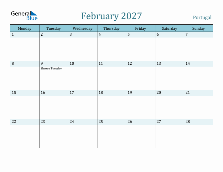 February 2027 Calendar with Holidays