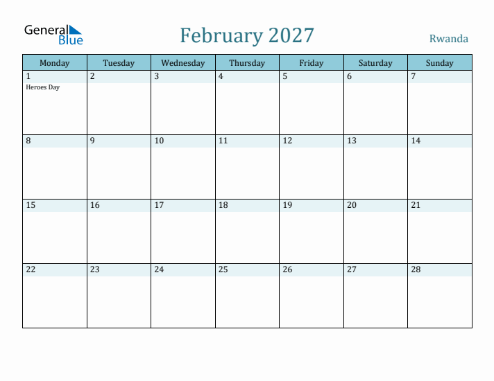 February 2027 Calendar with Holidays