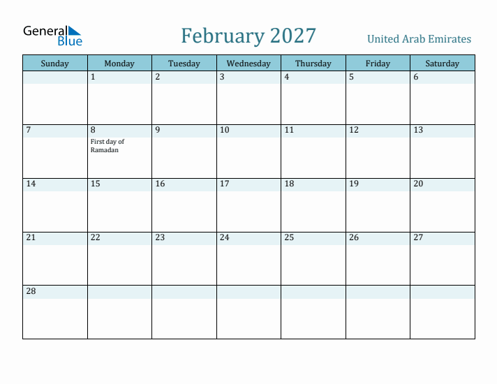 February 2027 Calendar with Holidays