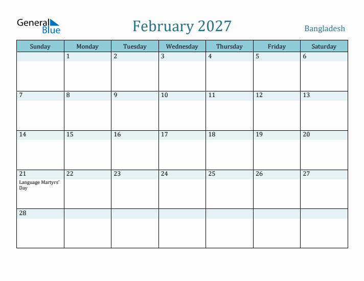 February 2027 Calendar with Holidays